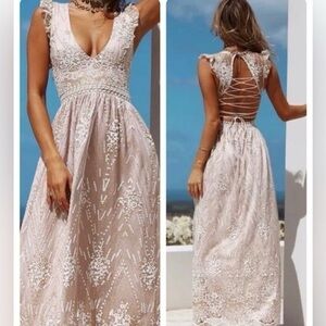 Hello Molly Lace Maxi Dress in Cream